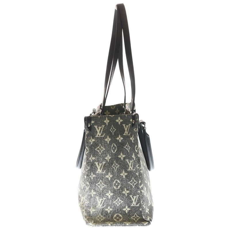 Louis Vuitton Monogram Denim On The Go MM Handbag Tote Bag Black Gray Denim X