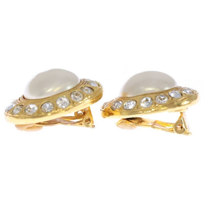 Chanel Pearl Rhinestone Earrings Gold GP Accessories