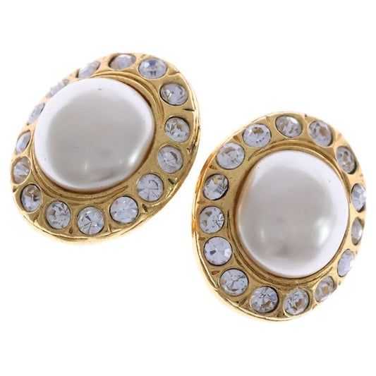 Chanel Pearl Rhinestone Earrings Gold GP Accessories