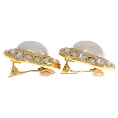 Chanel Pearl Rhinestone Earrings Gold GP Accessories