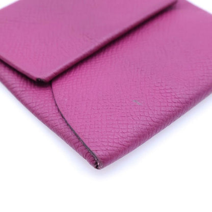 Hermes Bastia Coin Case Accessory Case Rose Purple Epson Leather Silver