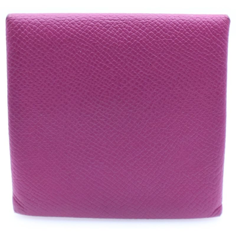 Hermes Bastia Coin Case Accessory Case Rose Purple Epson Leather Silver