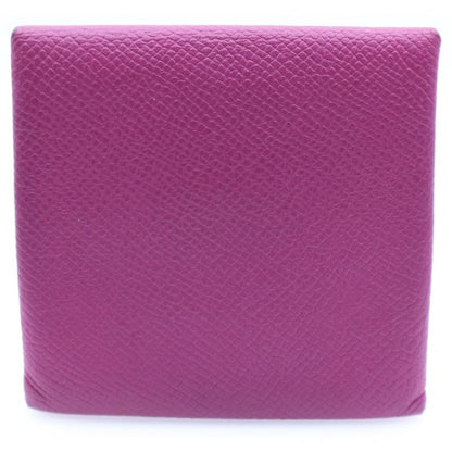 Hermes Bastia Coin Case Accessory Case Rose Purple Epson Leather Silver