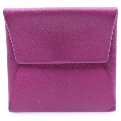 Hermes Bastia Coin Case Accessory Case Rose Purple Epson Leather Silver