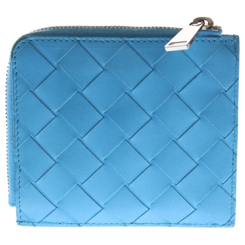 Bottega Veneta Intrecciato Square Zip Around Wallet Blue