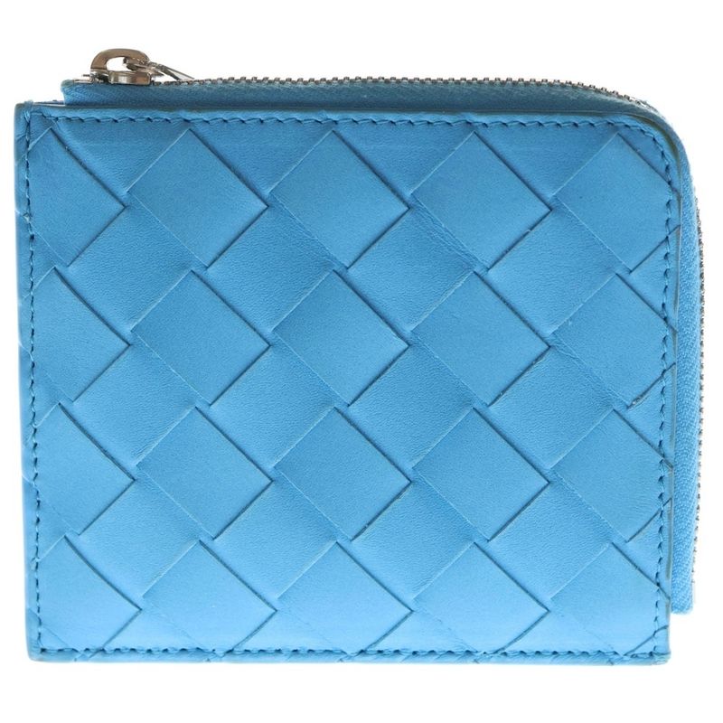 Bottega Veneta Intrecciato Square Zip Around Wallet Blue