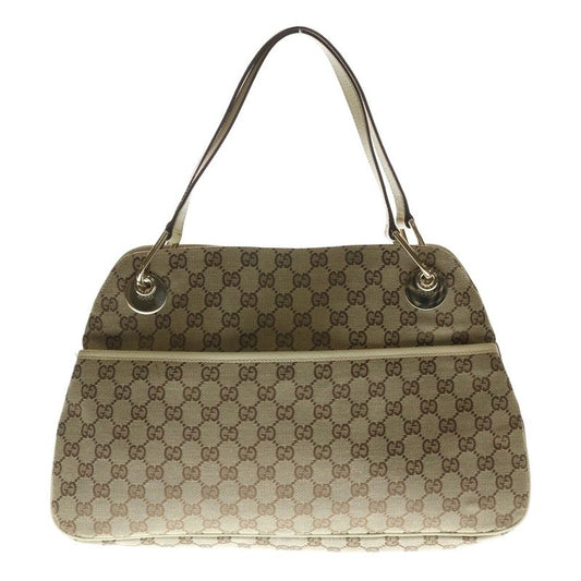 Gucci GG Canvas Eclipse Leather Tote Bag Handbag Beige Women's 121023