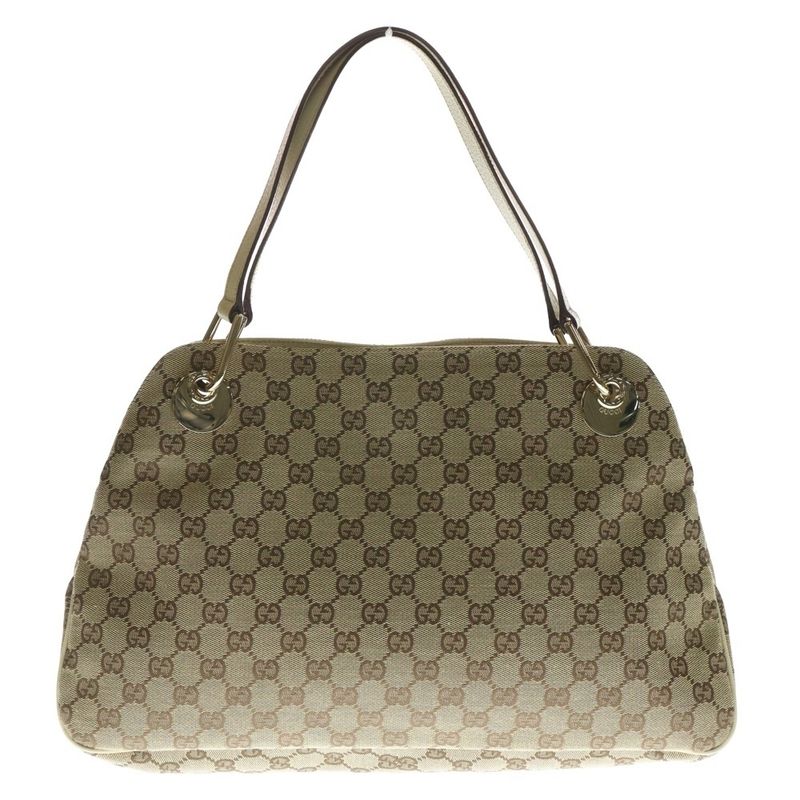 Gucci GG Canvas Eclipse Leather Tote Bag Handbag Beige Women's 121023