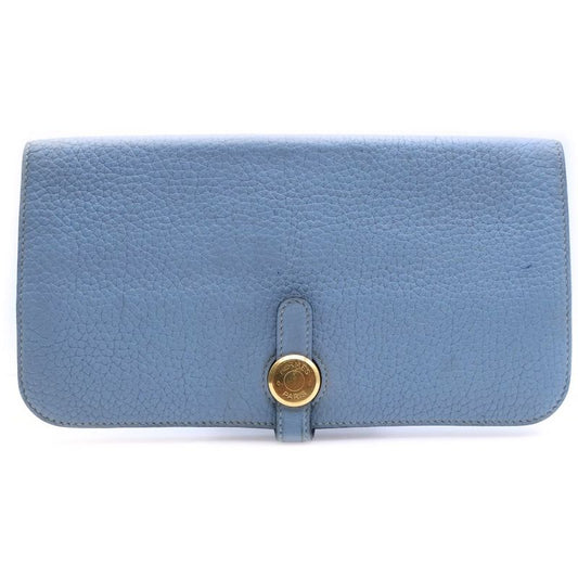 Hermes Dogon Long P Engraved Leather Long Wallet Gold Hardware Blue
