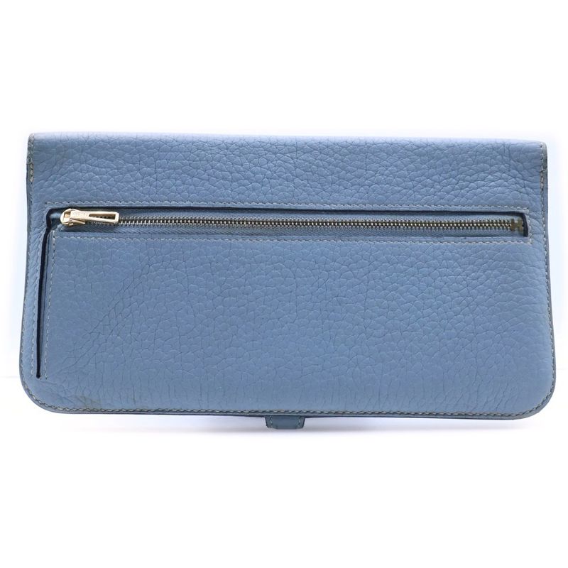 Hermes Dogon Long P Engraved Leather Long Wallet Gold Hardware Blue