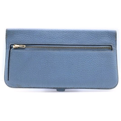 Hermes Dogon Long P Engraved Leather Long Wallet Gold Hardware Blue