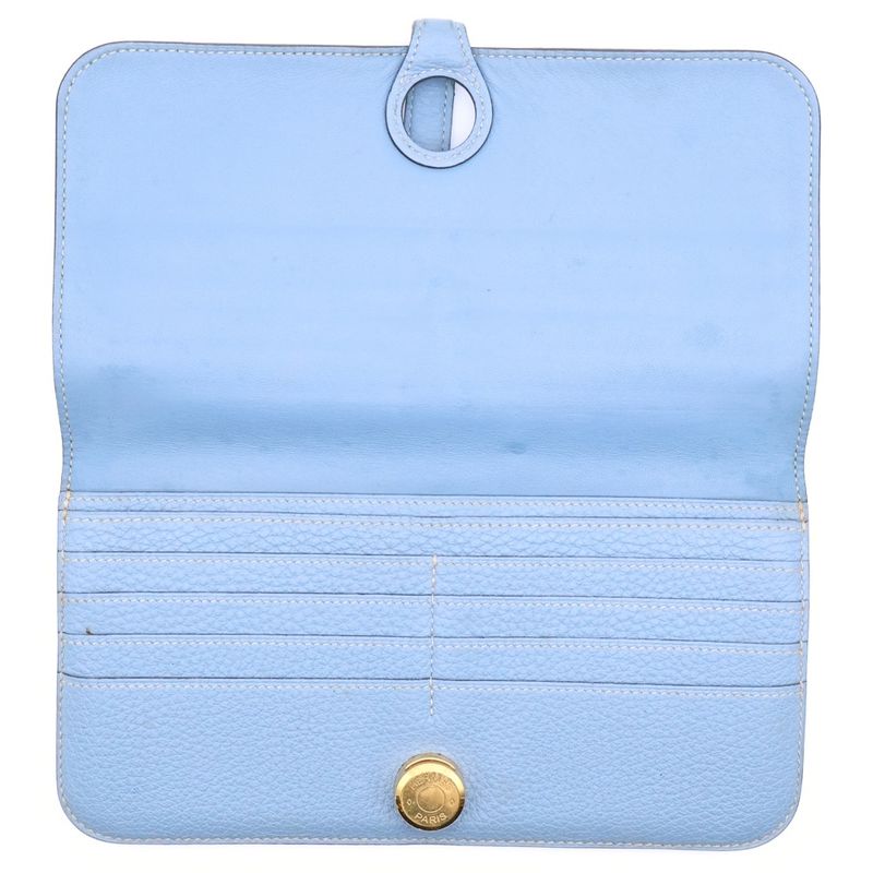 Hermes Dogon Long P Engraved Leather Long Wallet Gold Hardware Blue