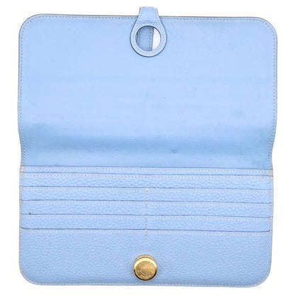 Hermes Dogon Long P Engraved Leather Long Wallet Gold Hardware Blue