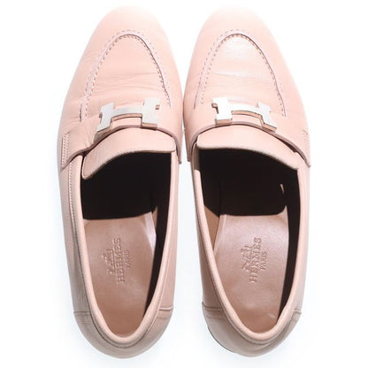 Hermes Constance H Logo Leather Low Cut Shoes Lofa Silver Hardware Beige Ladies