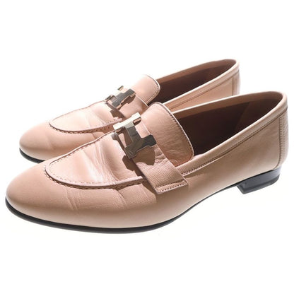 Hermes Constance H Logo Leather Low Cut Shoes Lofa Silver Hardware Beige Ladies