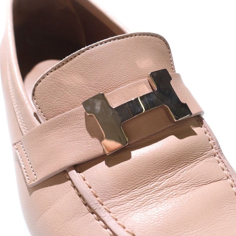 Hermes Constance H Logo Leather Low Cut Shoes Lofa Silver Hardware Beige Ladies