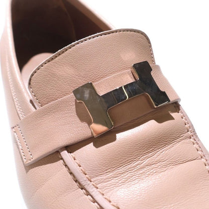 Hermes Constance H Logo Leather Low Cut Shoes Lofa Silver Hardware Beige Ladies