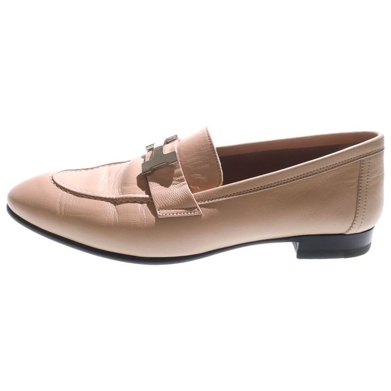 Hermes Constance H Logo Leather Low Cut Shoes Lofa Silver Hardware Beige Ladies