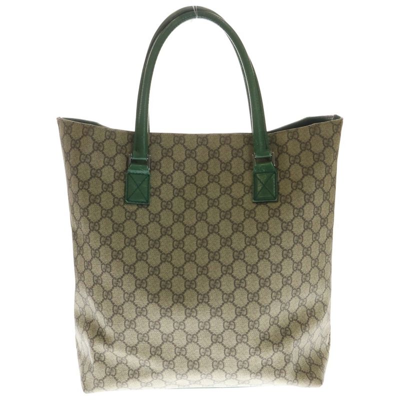 Gucci GG Supreme PVC Leather Hand Tote Bag Silver Hardware Beige Green 131220