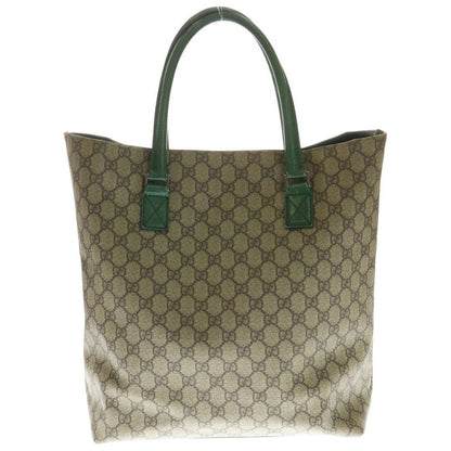 Gucci GG Supreme PVC Leather Hand Tote Bag Silver Hardware Beige Green 131220