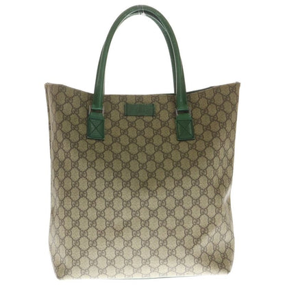 Gucci GG Supreme PVC Leather Hand Tote Bag Silver Hardware Beige Green 131220