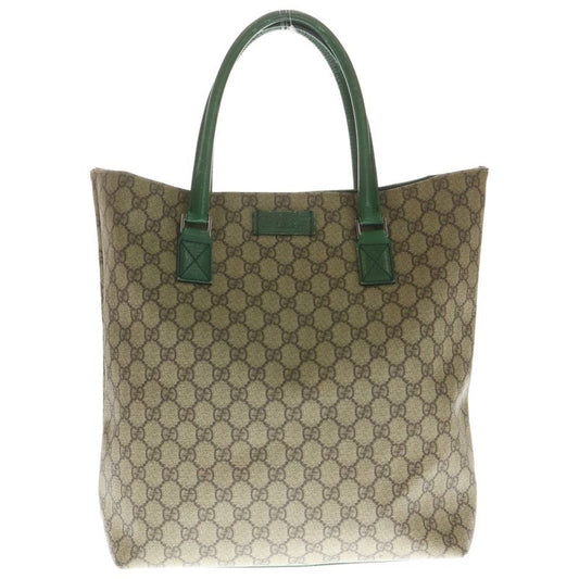 Gucci GG Supreme PVC Leather Hand Tote Bag Silver Hardware Beige Green 131220