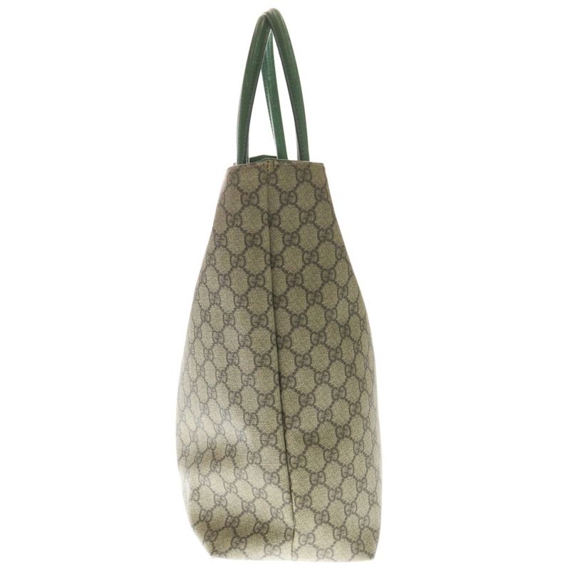 Gucci GG Supreme PVC Leather Hand Tote Bag Silver Hardware Beige Green 131220