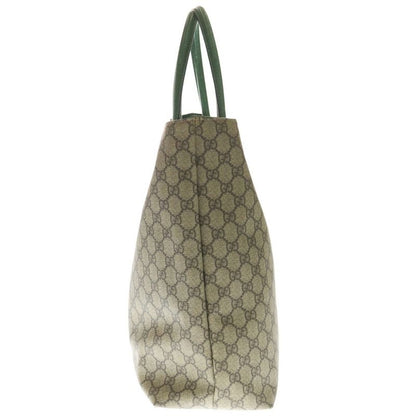 Gucci GG Supreme PVC Leather Hand Tote Bag Silver Hardware Beige Green 131220