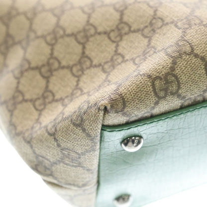 Gucci GG Supreme PVC Leather Hand Tote Bag Silver Hardware Beige Green 131220