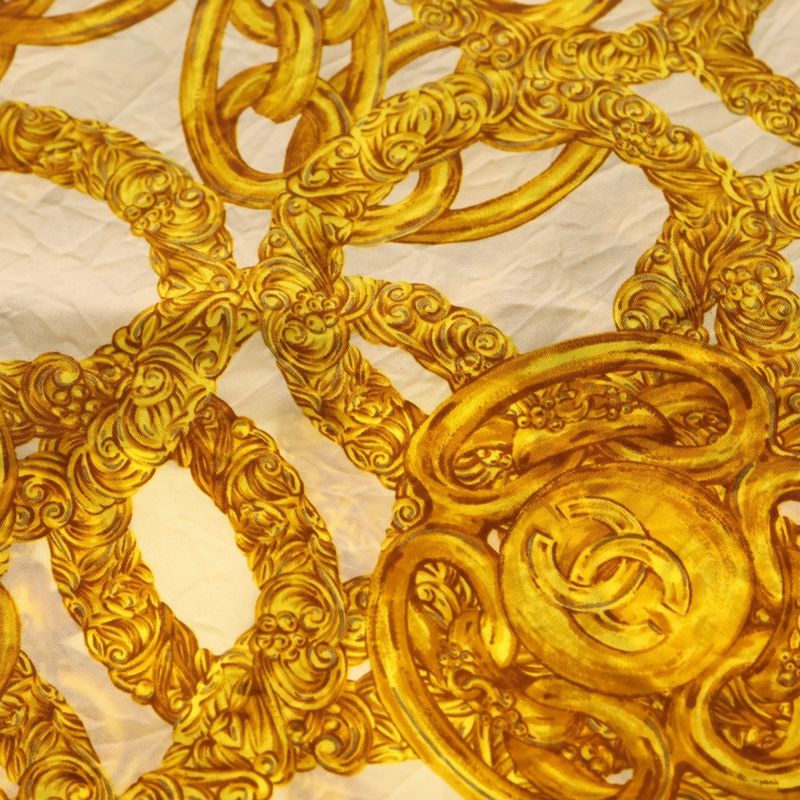 Chanel Coco Mark Chain Motif Scarf Gold Silk