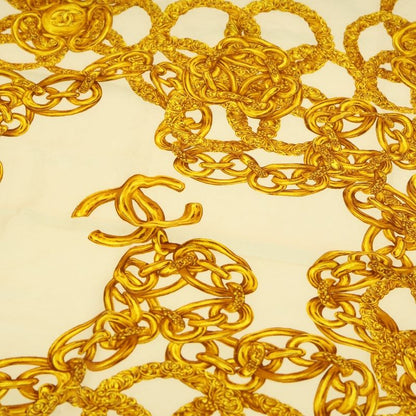 Chanel Coco Mark Chain Motif Scarf Gold Silk