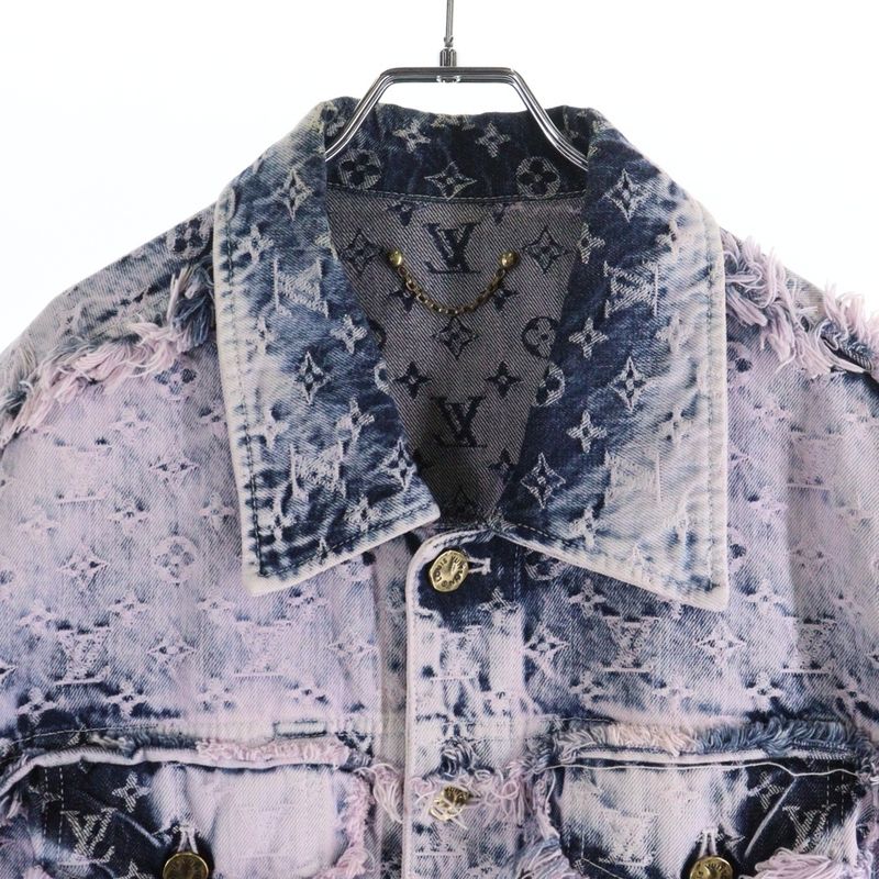 Louis Vuitton 23 SS Monogram Fringe Denim Trucker-jacket Purple Indigo Rm231 UZD