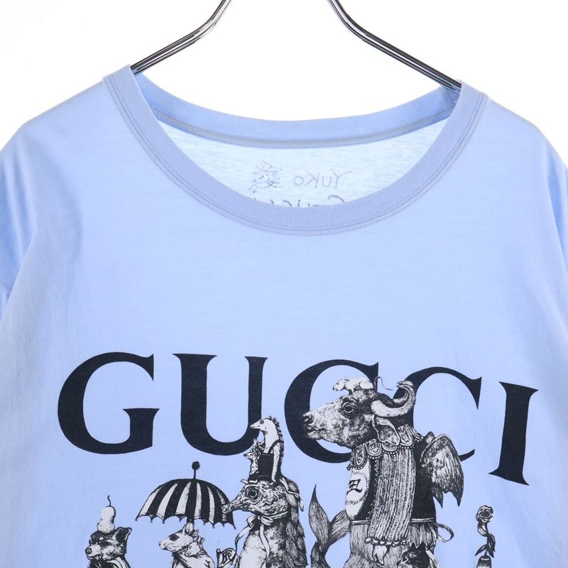 Gucci X Yuko Higuchi Logo Print Short Sleeve T-Shirt Cut And Sew Blue
