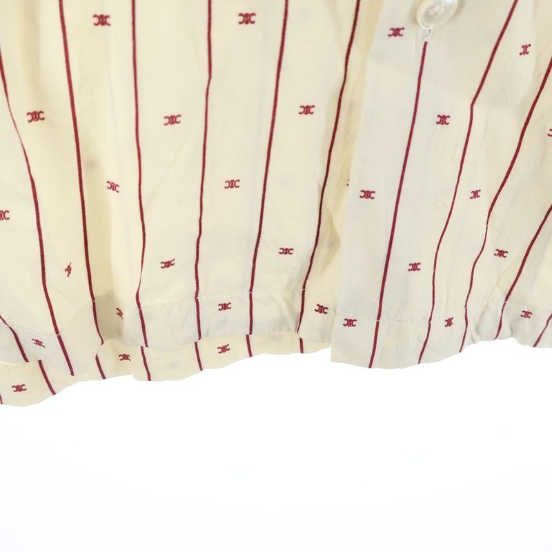 Celine Triomphe Print Allover Striped Open Collar Short Sleeve Shirt Beige