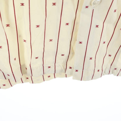 Celine Triomphe Print Allover Striped Open Collar Short Sleeve Shirt Beige