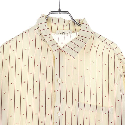 Celine Triomphe Print Allover Striped Open Collar Short Sleeve Shirt Beige