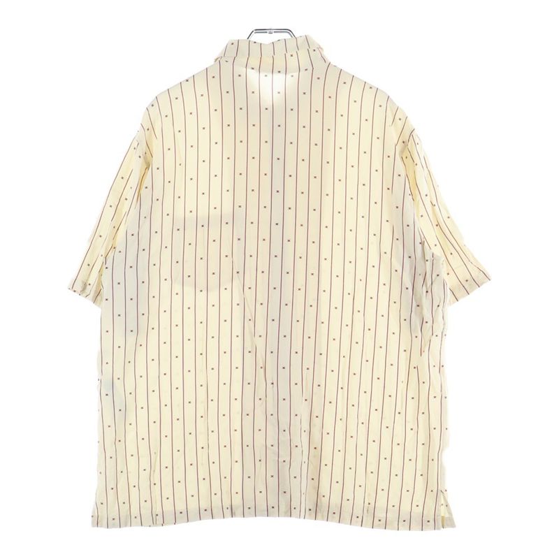Celine Triomphe Print Allover Striped Open Collar Short Sleeve Shirt Beige