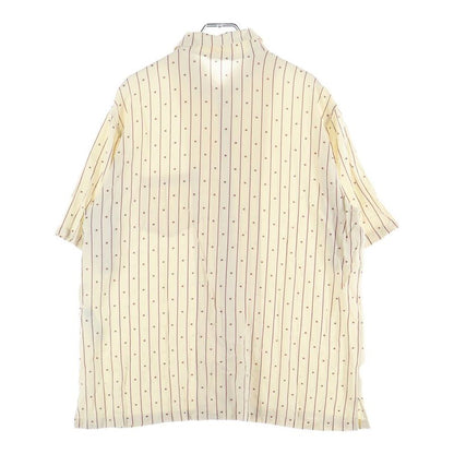 Celine Triomphe Print Allover Striped Open Collar Short Sleeve Shirt Beige