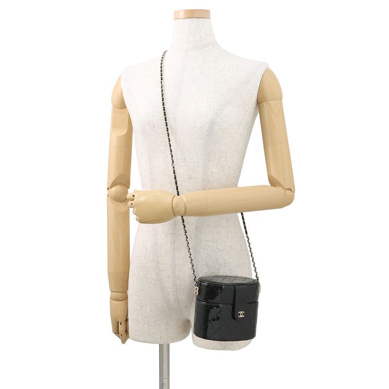 Chanel Chain Shoulder Bag CC Logo Quilted Vanity Patent Enamel