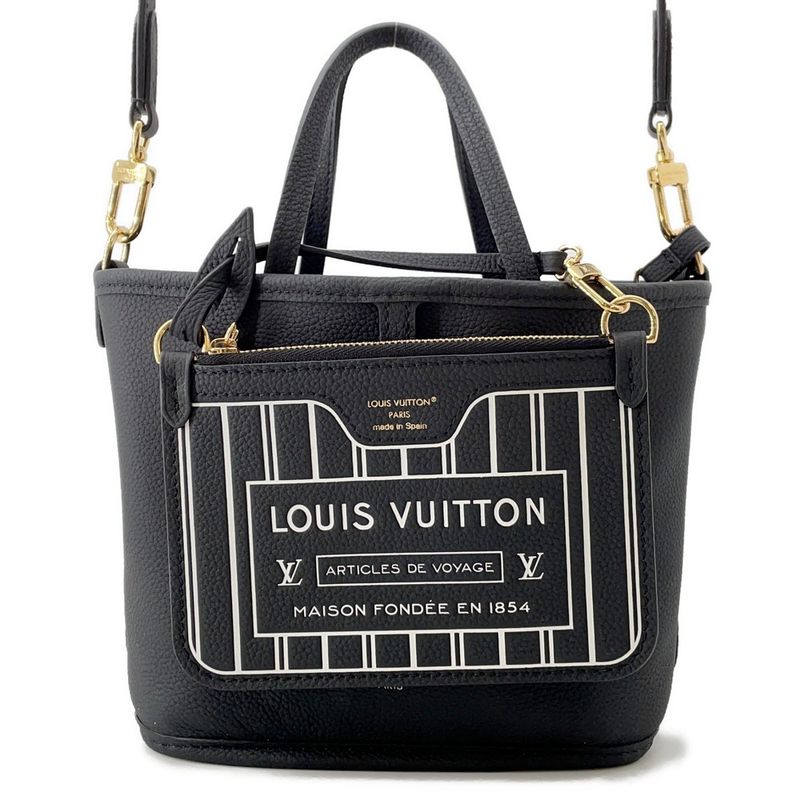 Louis Vuitton Tote Monogram Grain Leather Neverfull Inside Out BB Noir Black