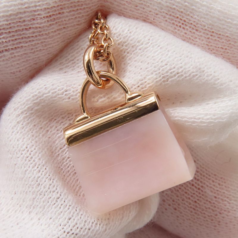 Hermes Necklace Amulet Kelly Pendant Pink Pearl 18K Gold