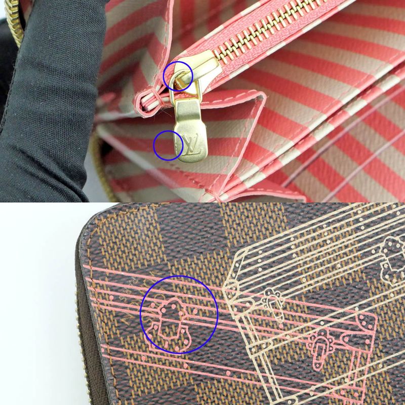 Louis Vuitton Zippy Wallet Damier Trunk N63026 Pink Stripe Leather Long