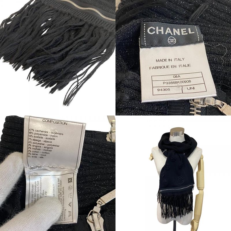 Chanel Zip Muffler Black Women's