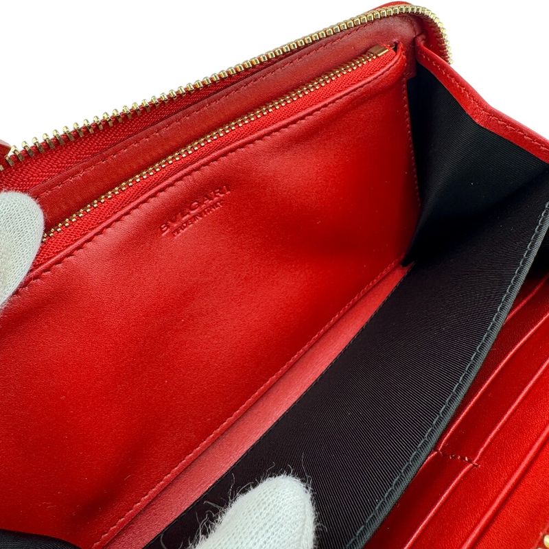 Bvlgari Round Zipper Shape Pressed Logo Sotirio Long Wallet Orange Unisex