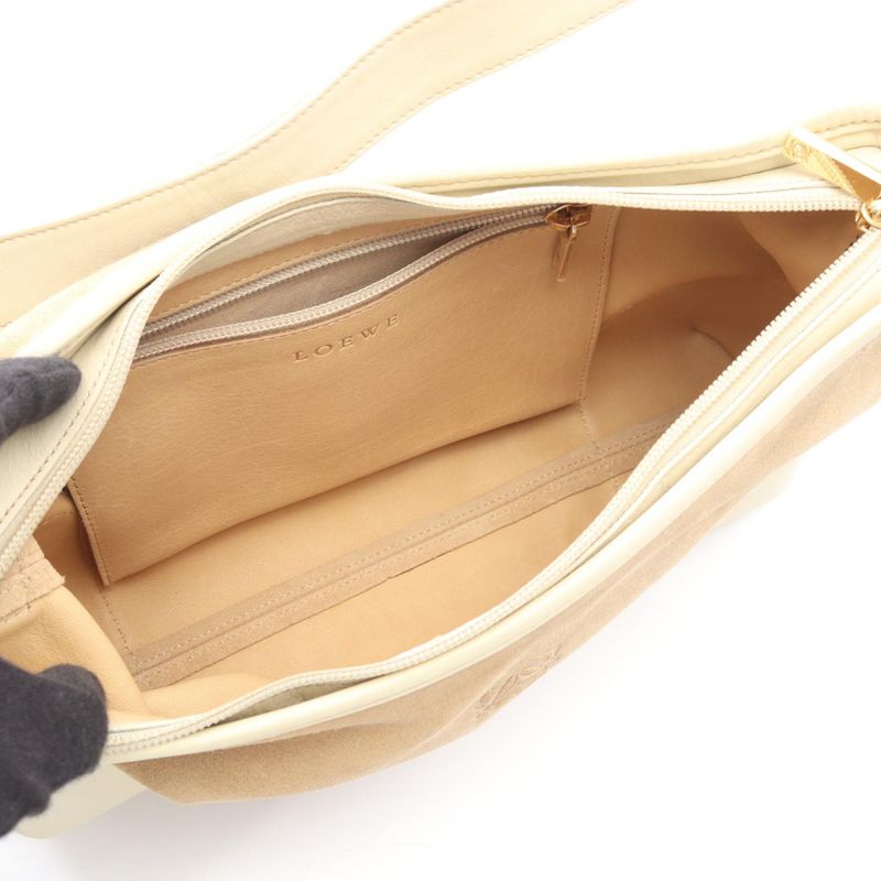 Loewe Shoulder Bag Anagram Beige Ivory Suede Leather Anagram One Shoulder