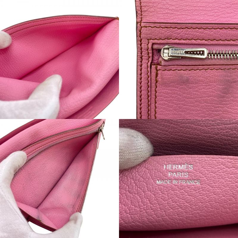 Hermes Long Wallet Bifold Bearn Souffle Long Wallet Pink Ladies