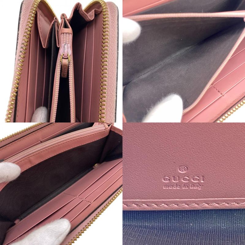 Gucci 410102 Round Zipper Long Wallet Pink Women's