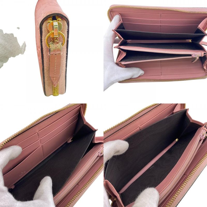 Gucci 410102 Round Zipper Long Wallet Pink Women's