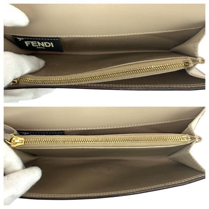 Fendi P-cub-Beige Gold Hardware Leather 8 M0308 Long Wallet Women's 600059