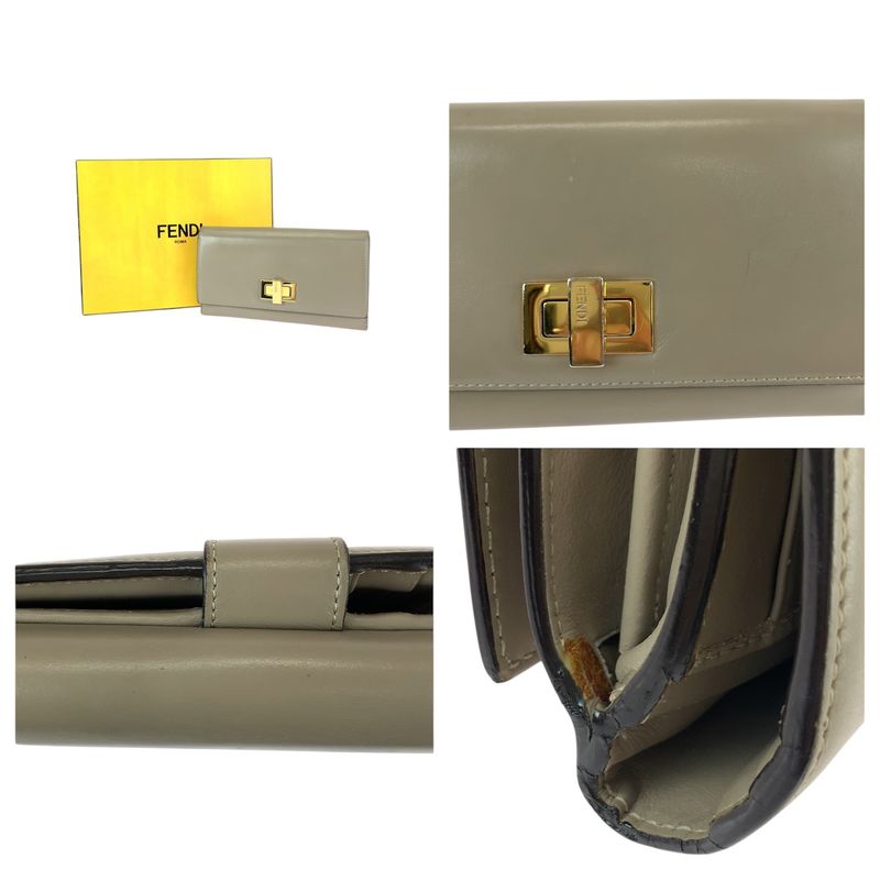 Fendi P-cub-Beige Gold Hardware Leather 8 M0308 Long Wallet Women's 600059
